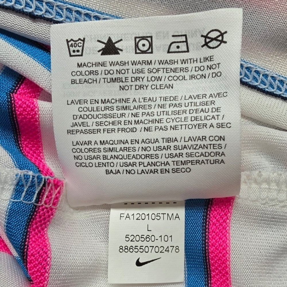 Nike Golf Dri-FIT Mens Large White Pink Blue Striped Polo Shirt 520560-101 - Picture 11 of 12